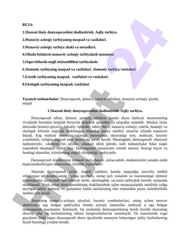 Ma'naviya axloqiy tarbiya va uning shakllari