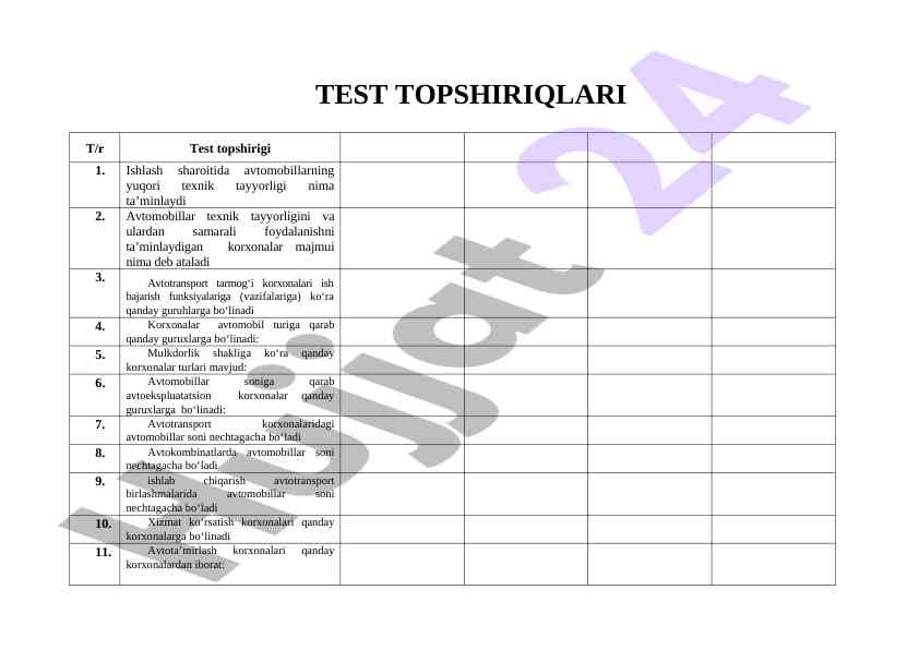 Avtomobillar texnik tayyorligi va ularning ishlash sharoiti