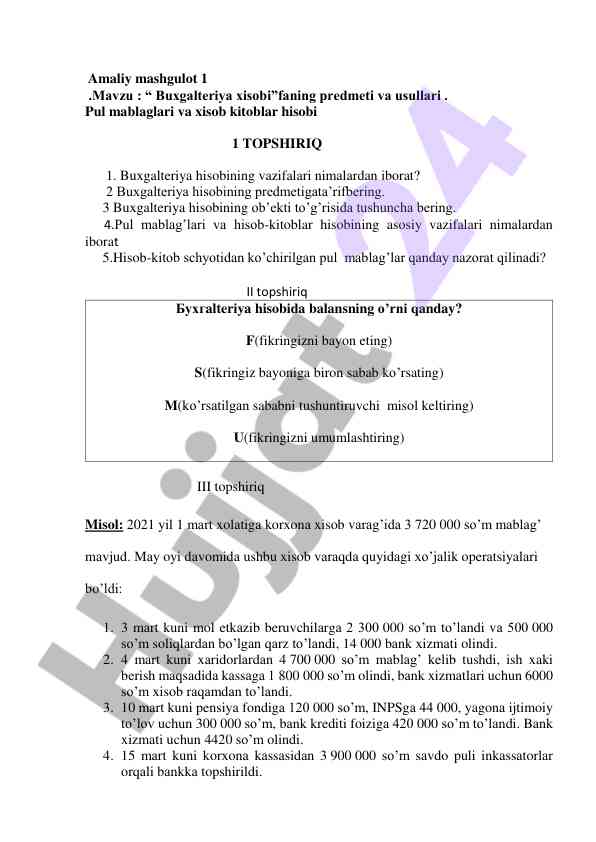 Buxgalteriya hisobi faning predmeti va usullari
