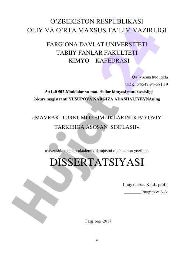 Mavrak turkumi o’simliklarining kimyoviy tarkibi