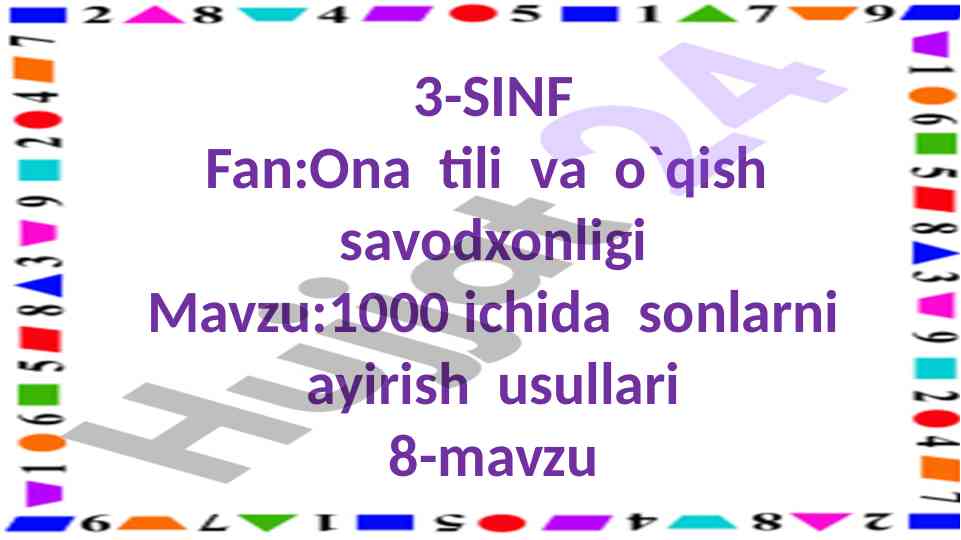 Sonlarni ayirish usullari dars ishlari