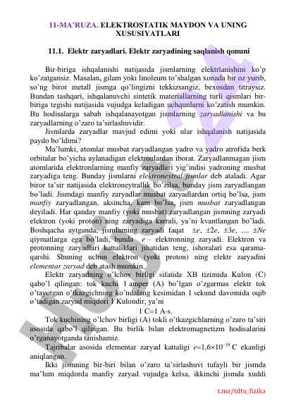 Elektr statika va uning xususiyatlari