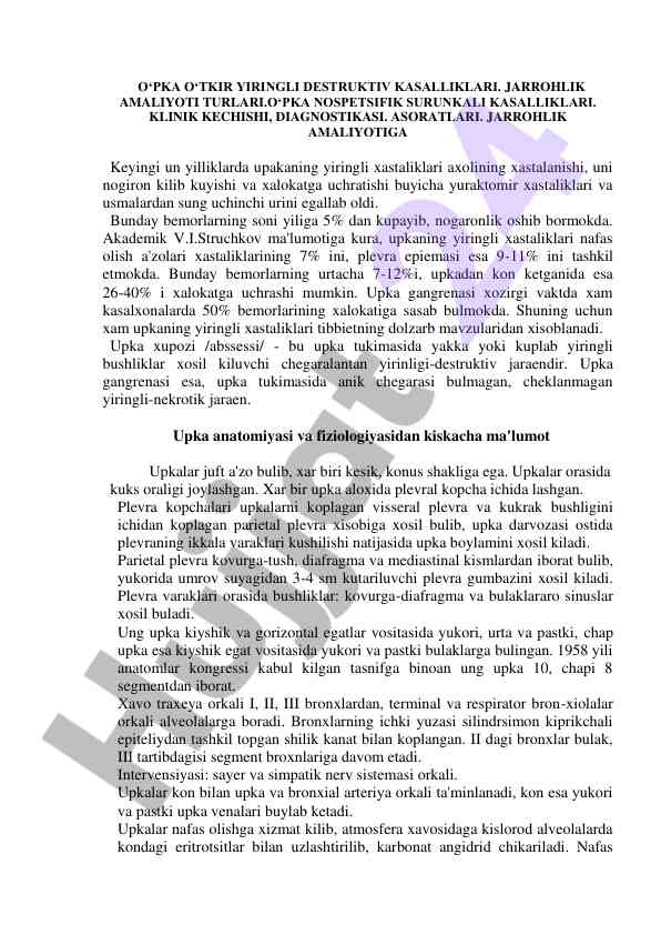 O‘pka yiringli kasalliklari va ularning amaliyoti