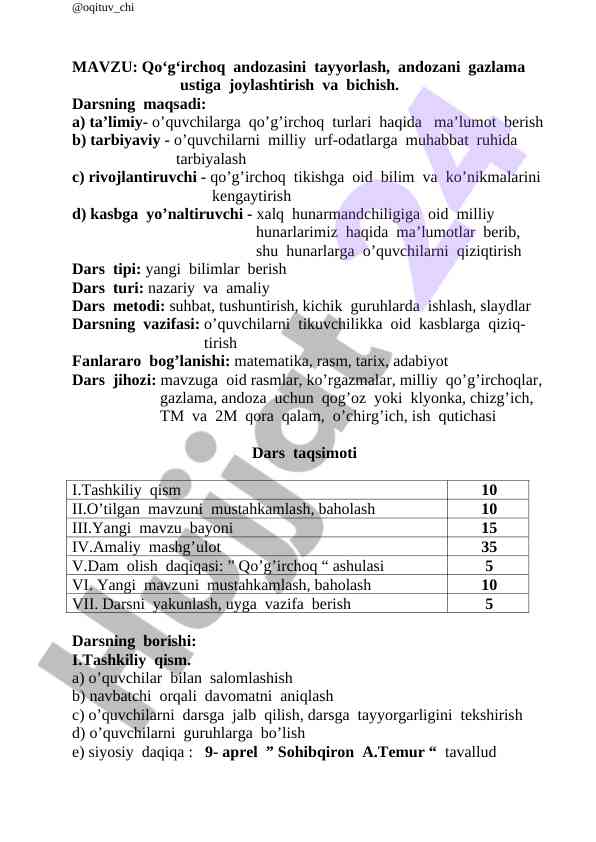 Qo‘g‘irchoq andozasini tayyorlash va bichish