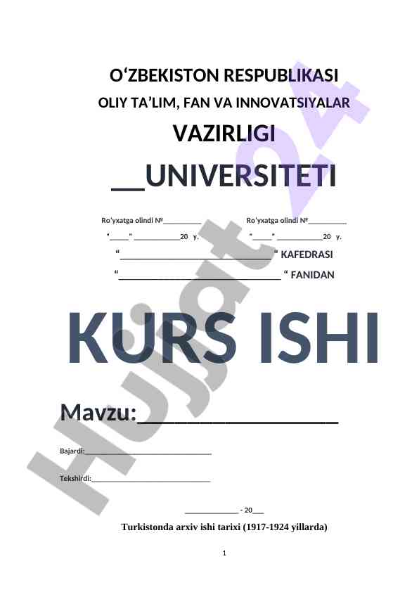 Turkistonda Arxiv Ishi Tarixi (1917-1924 Yillarda)