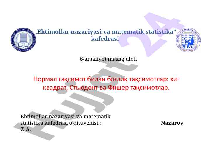 Ehtimollar nazariyasi va matematik statistika