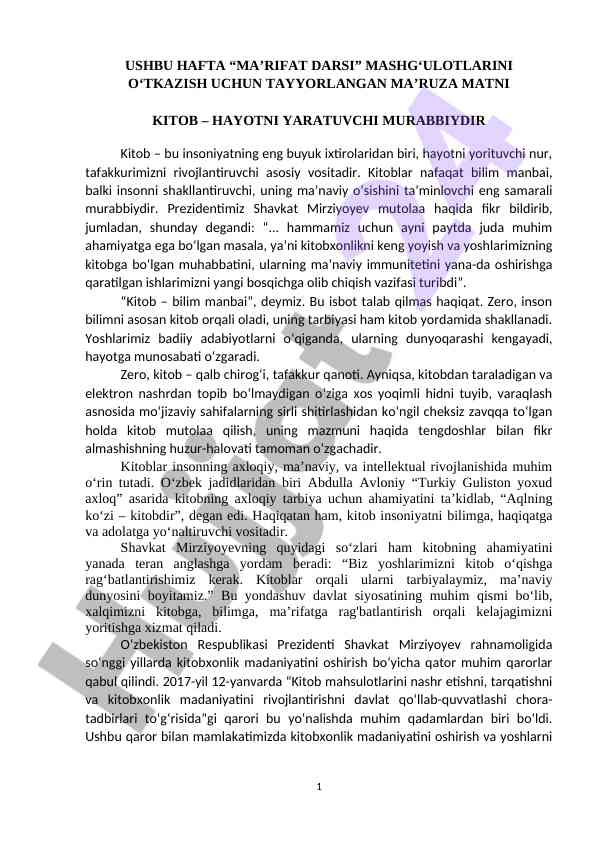 Kitoblar va ularning ta'limdagi ahmiyati