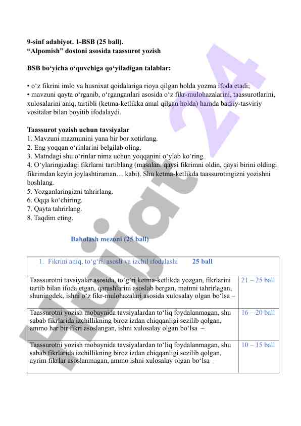 Taassurot yozish uçun tavsiyalar alpomish dostoni