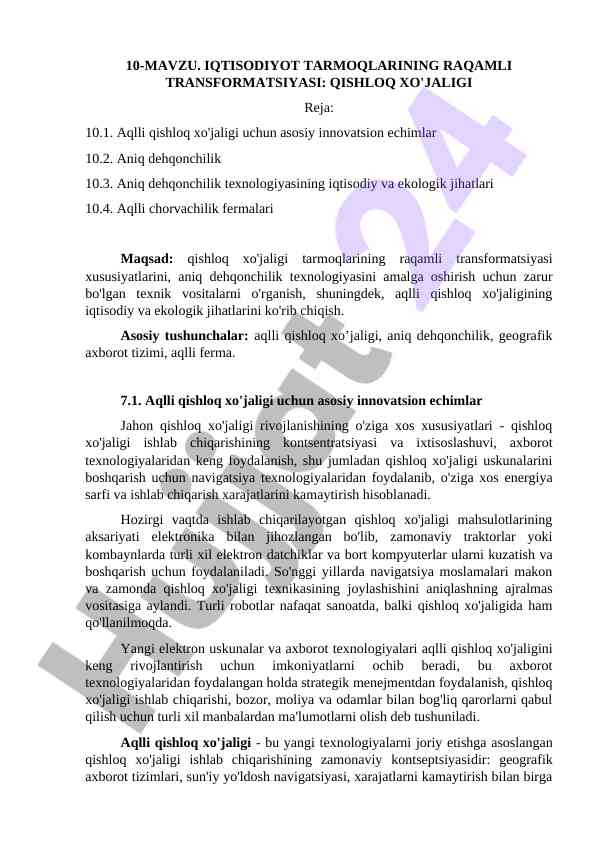Iqtisodiyot Tarmoqlarining Raqamli Transformatsiyasi
