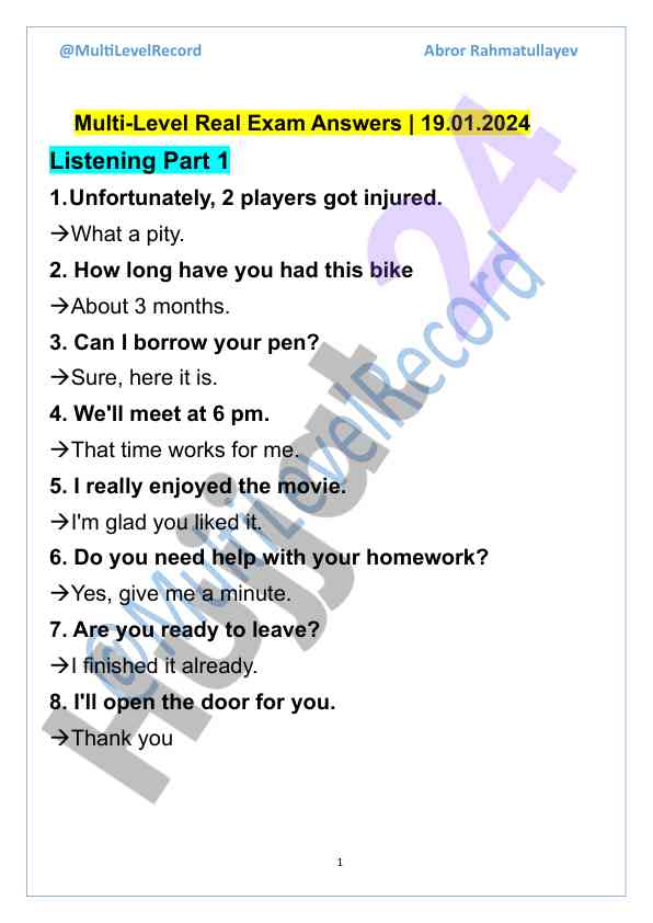 Multi-level real exam listening answers guide