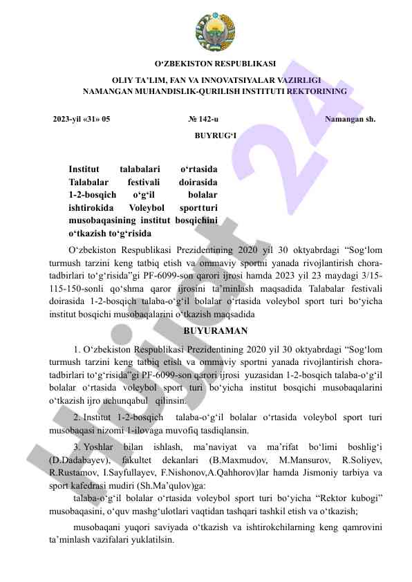 Talabalar festivalida voleybol musobaqasi o‘tkazilishi