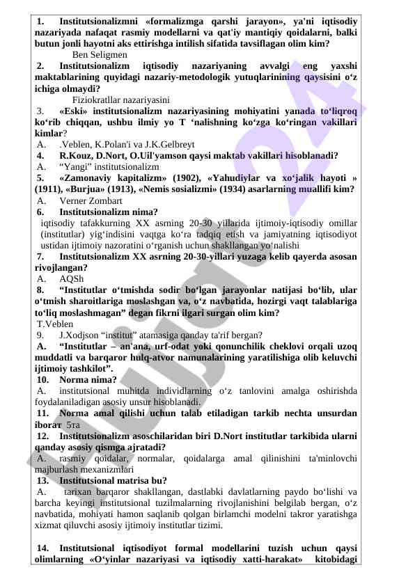 Institutsionalizm iqtisodiy nazariyasi asoslari
