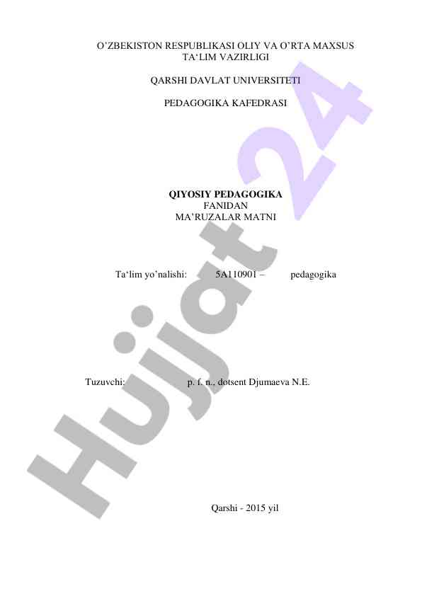 Qiyosiy pedagogika fanidan ma’ruzalar matni