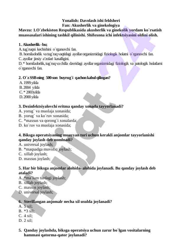 O‘zbekistonda akusherlik va ginekologiya yordamlari