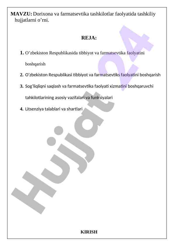 Dorixona va farmatsevtika tashkilotlarida hujjatlar