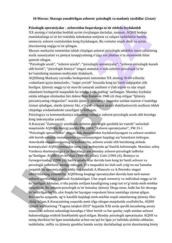 Psixologik operatsiyalar va axborot ta'siri