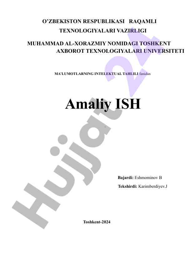 Ma'lumotlarning intellektual tahlili k-nn algoritmi