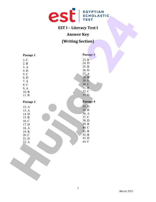 Literacy test i answer key writing section