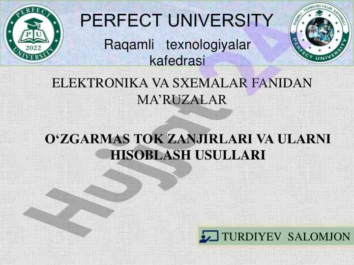 Elektronika va sxemalar fanidan ma’ruzalar