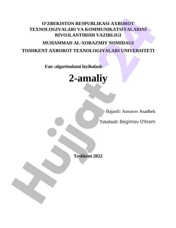 Algaritmlatni loyihalash amaliyoti 2022