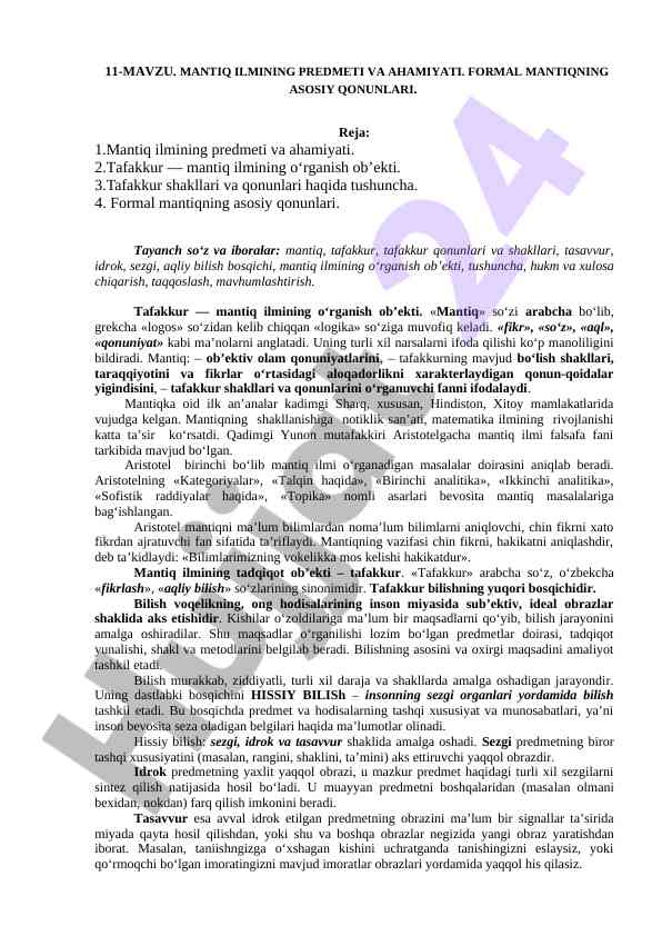 Mantiq ilmining predmeti va ahamiyati