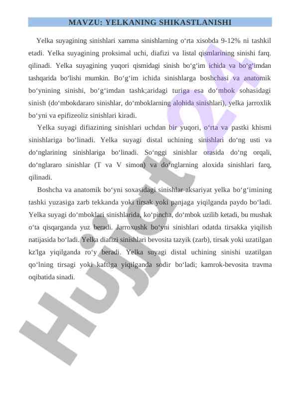 Yelka suyagining shikastlanishi tahlili