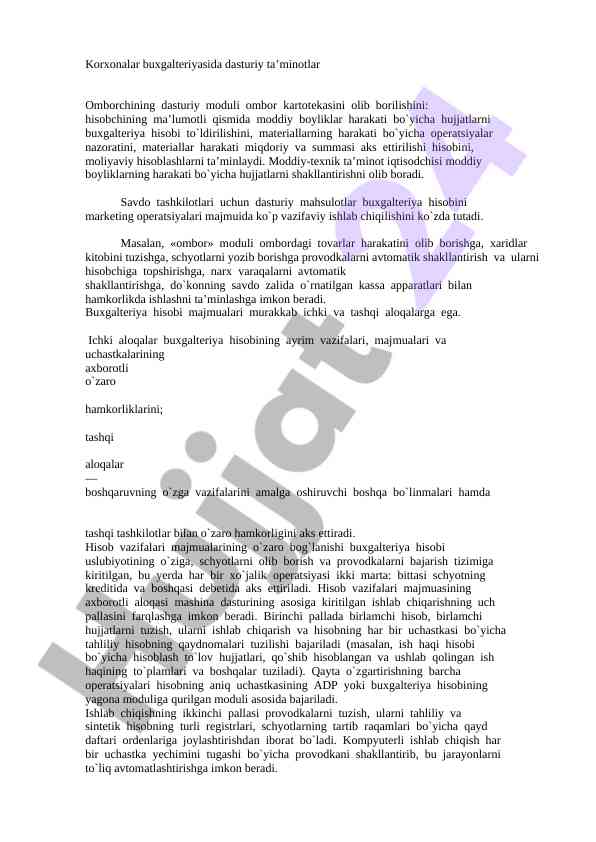 Ombor dasturiy ta’minotlari va buxgalteriya hisobi