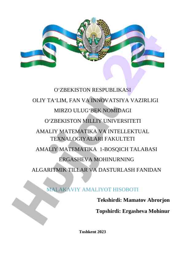 Algoritmik tillar va dasturlash fanidan malakaviq amaliyot