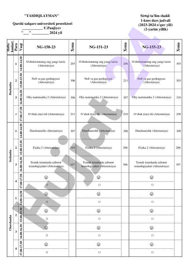 1-kurs dars jadvali 2023-2024 o'quv yili