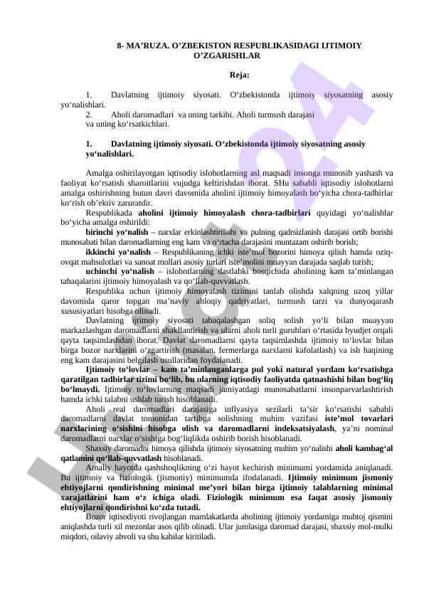 Oʻzbekistondagi ijtimoiy o'zgarishlar rejasi
