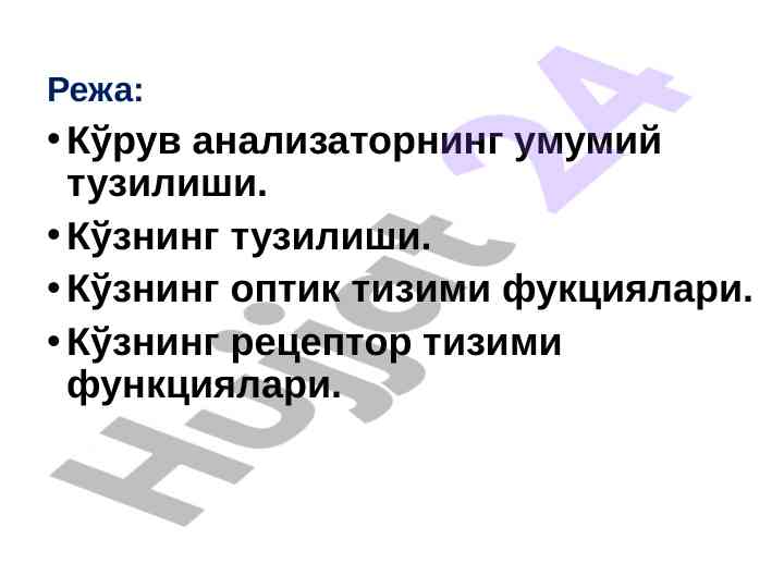 Ko‘ruv analizatorining umumiy tuzilishi va funktsiyalari