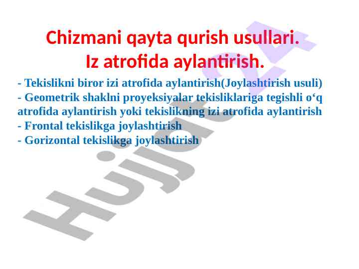 Chizmani qayta qurish usullari va joylashtirish