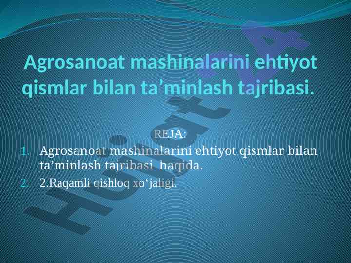 Agrosanoat mashinalari ehtiyot qismlarini ta'minlash tajribasi