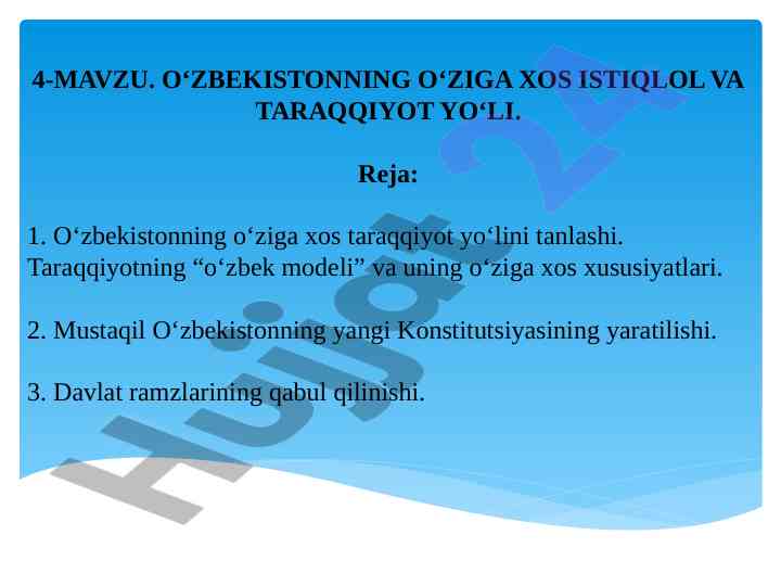 O'zbekiston tarqqiyot yo'li va o'ziga xos istiqlol