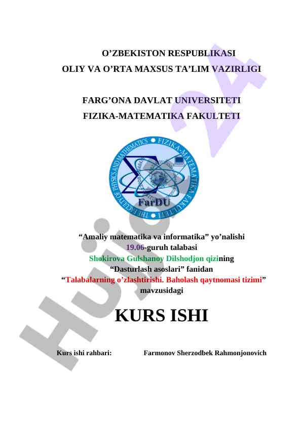 Dasturlash asoslari talabalarning o'zlashtirishi