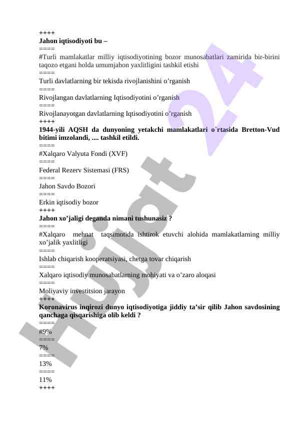 Jahon iqtisodiyoti va boshqa davlatlar rivoji