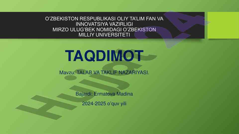 Talab va taklif nazariyasi taqdimoti