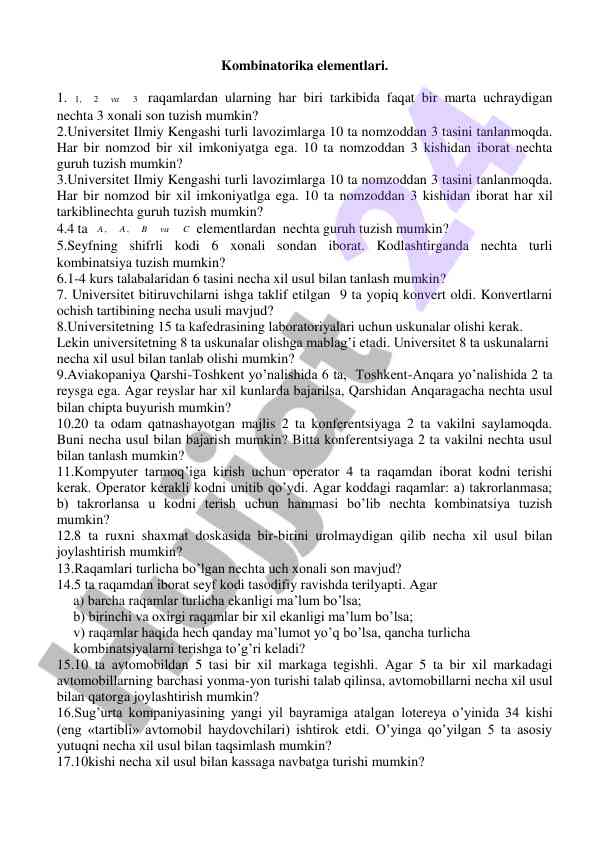 Kombinatorika elementlari bilan gruh tuzish masalalari