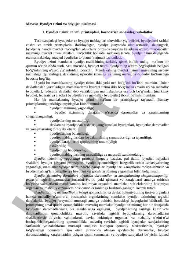 Byudjet tizimi va tuzilmasi asoslari