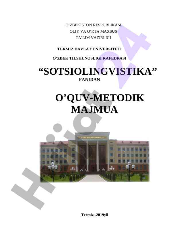 Sotsiolingvistika o‘quv-metodik majmua