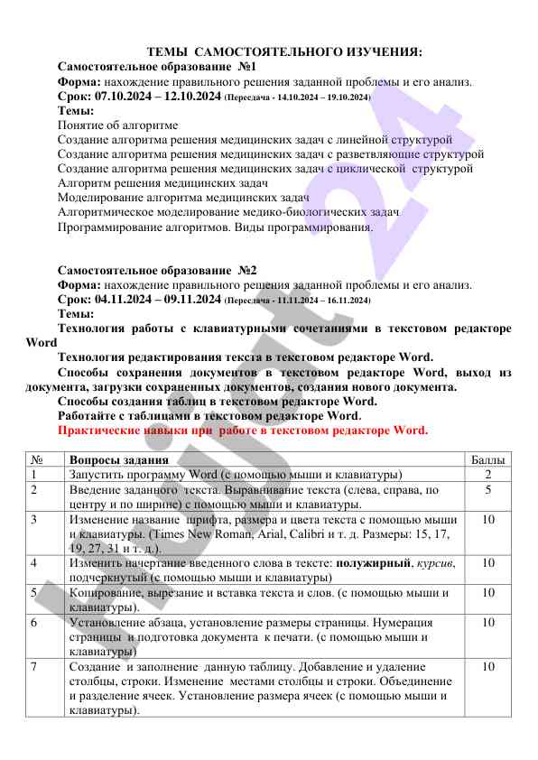 Образование и алгоритм программирования медицинских задач