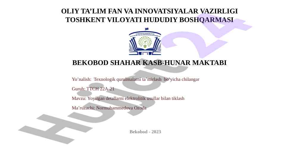 Yoyilgan detallarni elektrolitik usullar bilan tiklash