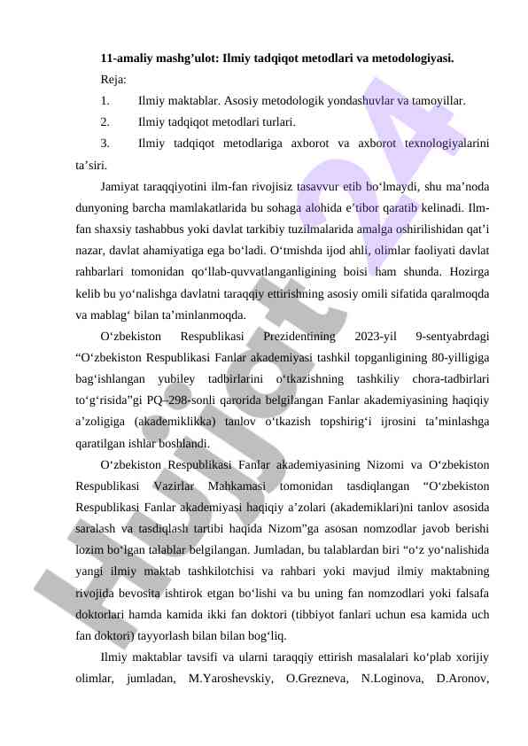 Ilmiy tadqiqot metodlari va metodologiyasi