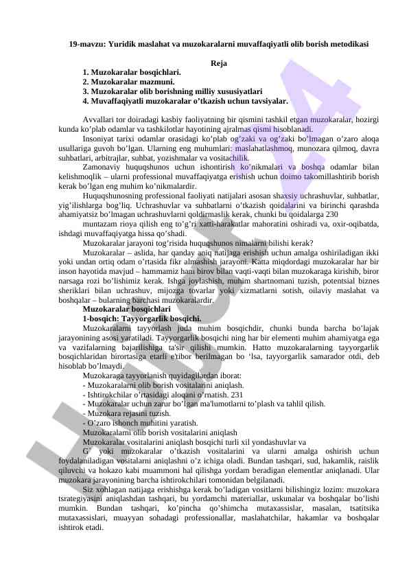 Yuridik maslahat va muzokaralar metodikasi
