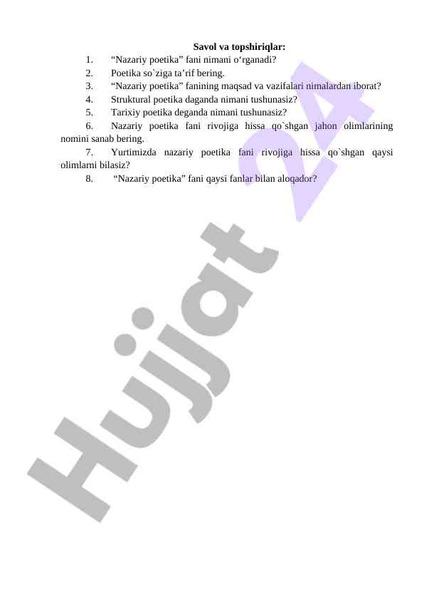 Nazariy poetika fanining asosiy mavzulari