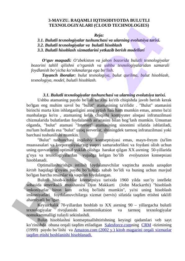 Bulutli texnologiyalar tahlili va evolutsiyasi