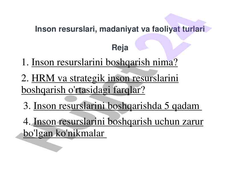 Inson resurslarini boshqarish va asosiy ko'nikmalar