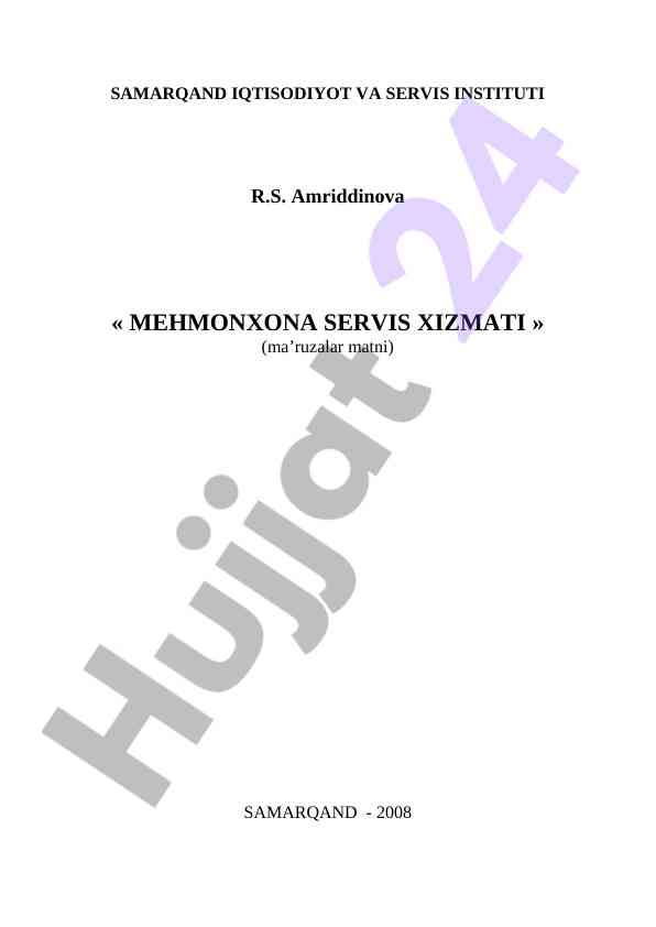 Mehmonxona servis xizmati haqida ilmiy maqola