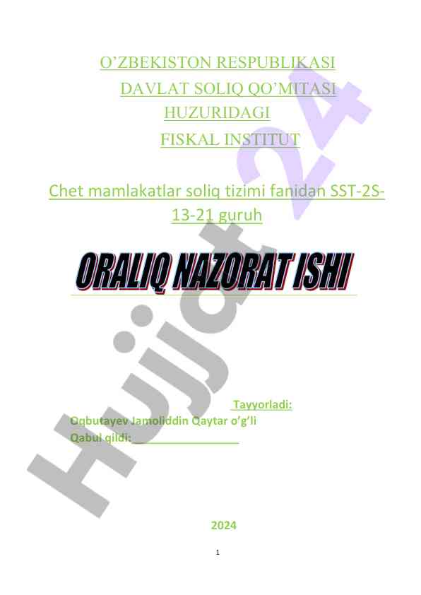 Soliq tizimi analizi va boshqa davlatlar bilan taqqoslash