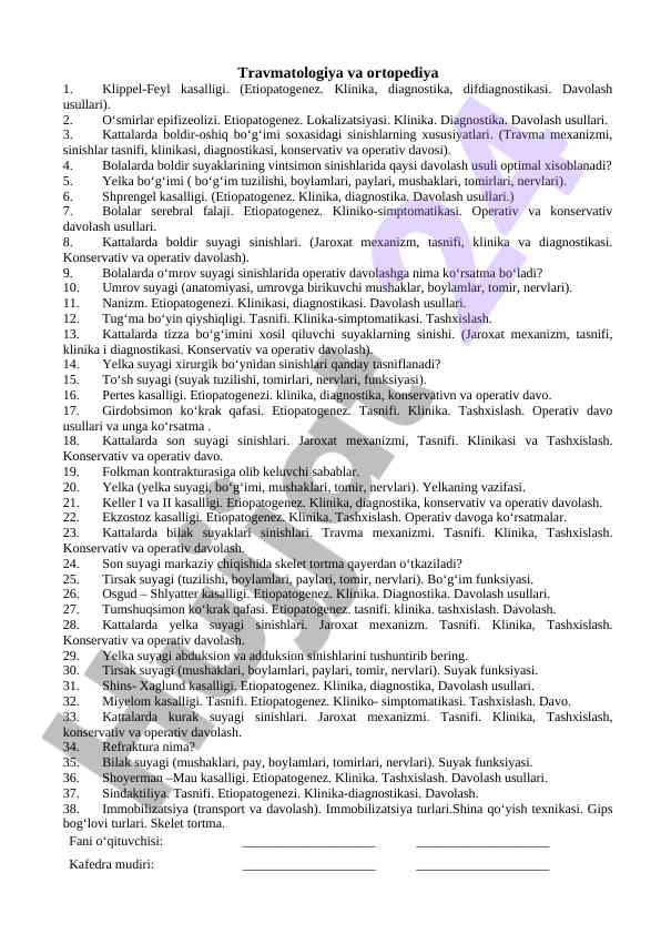 Travmatologiya va ortopediya klippel-feyl kasalligi